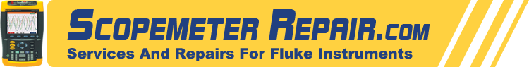 Image of repair service for Fluke Scopemeters, documenting multi-function process temperature calibrators, and power quality recorder analyzers